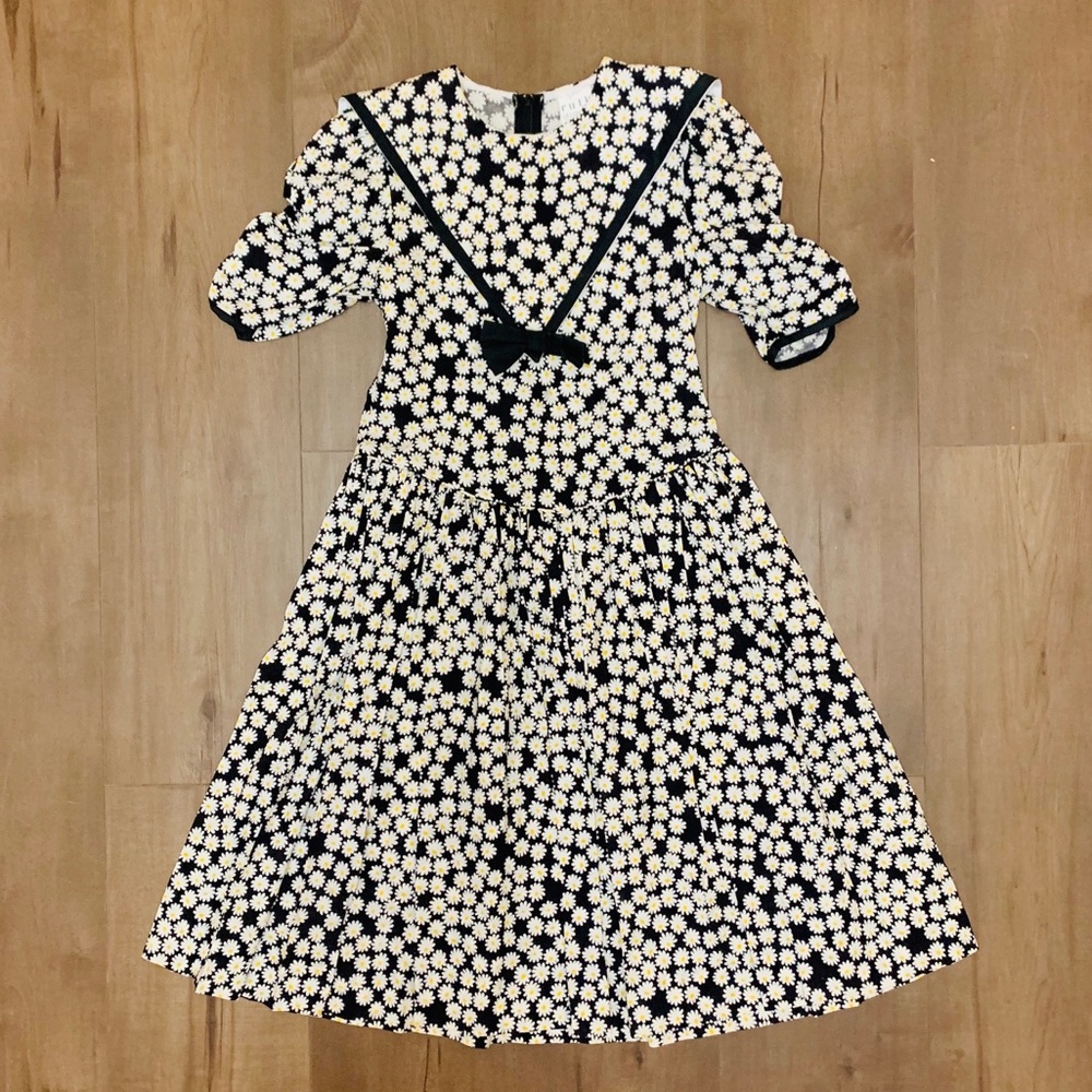 Floral Kids Casual Dress - Black and White